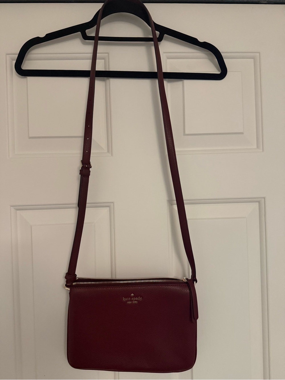 kate spade Burgundy Leather Crossbody with Gold Hardware